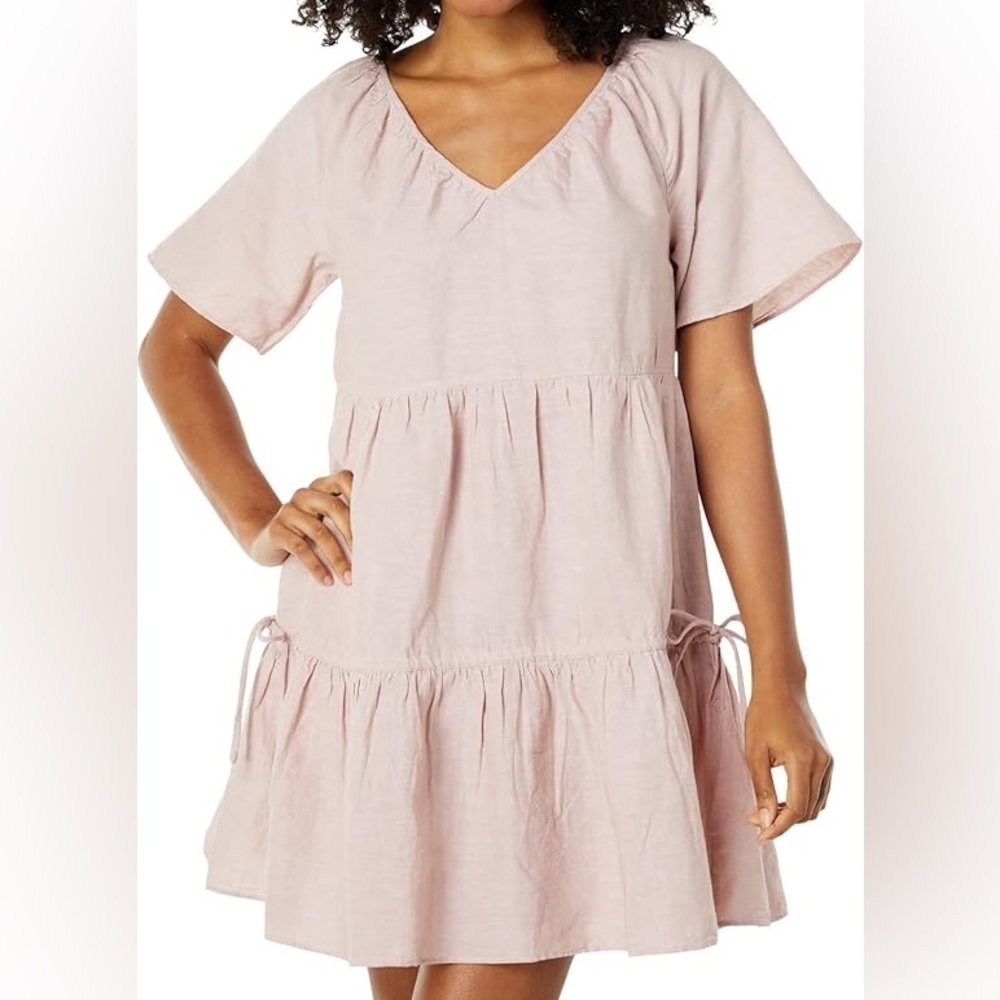Madewell Linen-Blend Lorelei Mini Dress Women’s XXS Dusty Pink Tiered Pocked